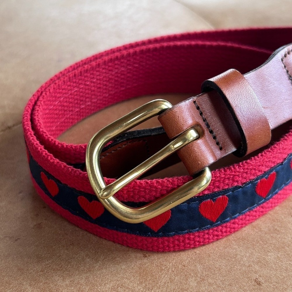 Leather Man Heart Belt Womens L Leather Brass Buckle Preppy Old Money Americana